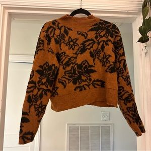 Topshop Floral Sweater Rust/ Black